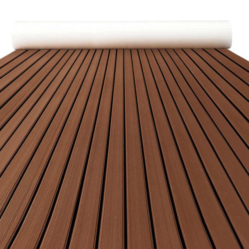 Tapis de pont de bateau en mousse EVA marron foncé imitation teck, revêtement de sol antidérapant pour yacht, autocollant, 2400 x 450 x 6 mm