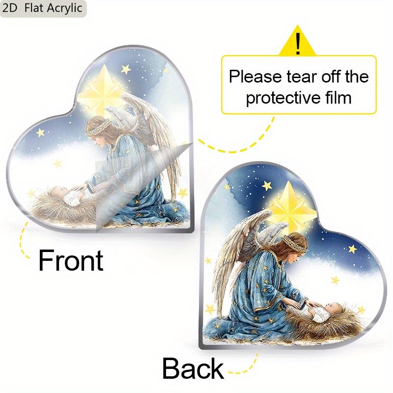  Vintage Acrylic Sign, 1pc Heart-Shaped Acrylic Nativity Scene Plaque - Classic Christmas Gift for Christians, Tabletop Decor with Mary