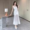 Women's White Satin Fishtail Summer Dress with Collar