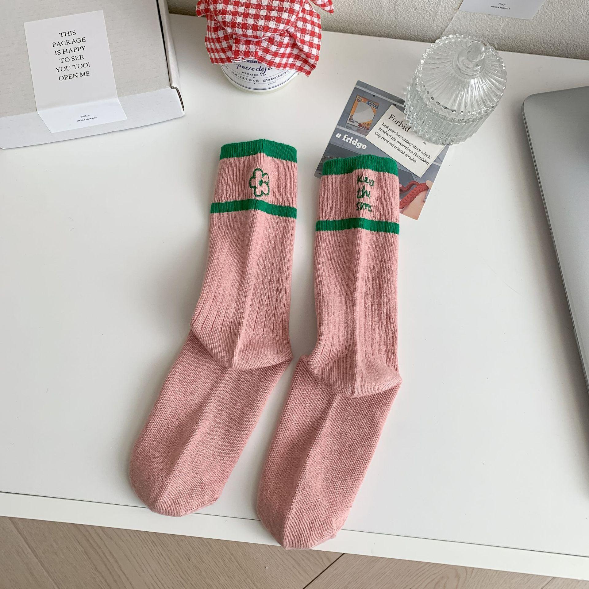 

Носки женские двойные игольные японские вышитые женские носки корейские носки с укладкой досок носки Ab корейские ретро алфавит средние носки носки Tide One Size