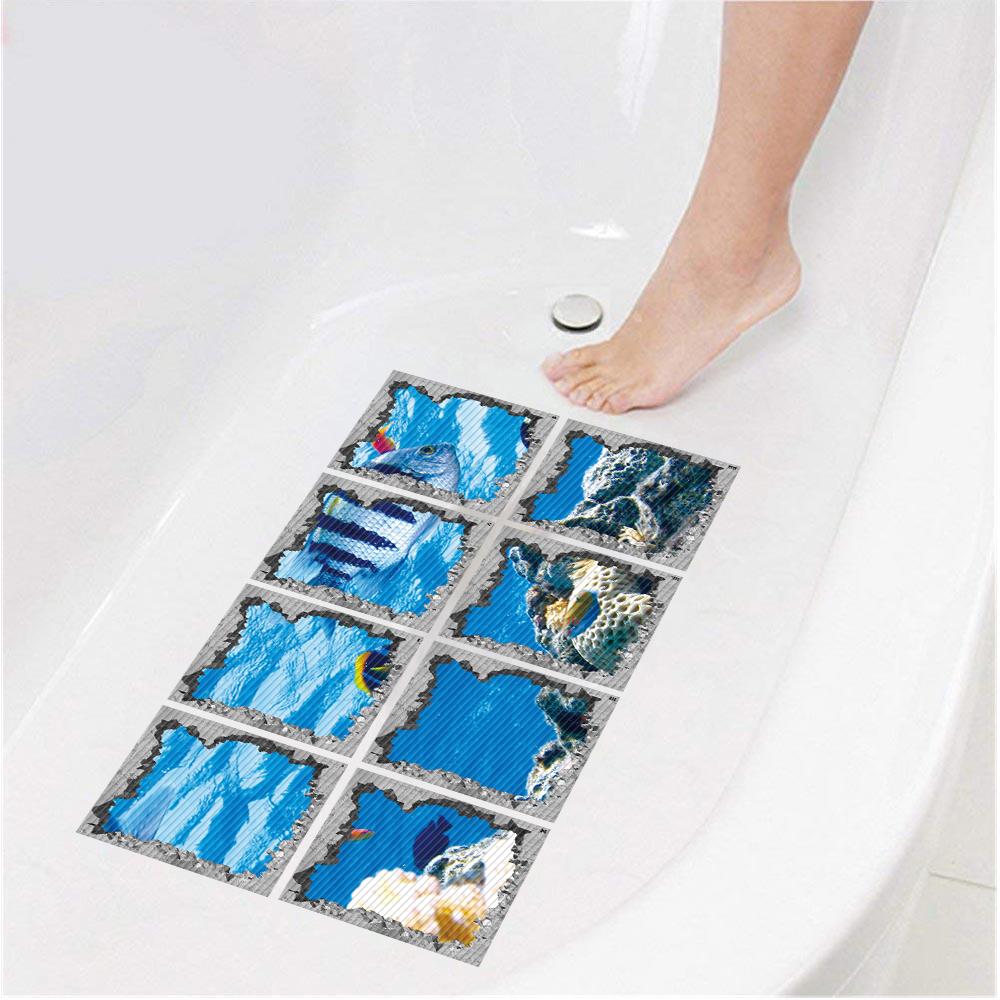 8Pcs 3D Bathtub Anti-Slip Stickers - Waterproof PVC Bathroom Safety Decals - Decorative 13x13cm Removable Self-Adhesive Mural