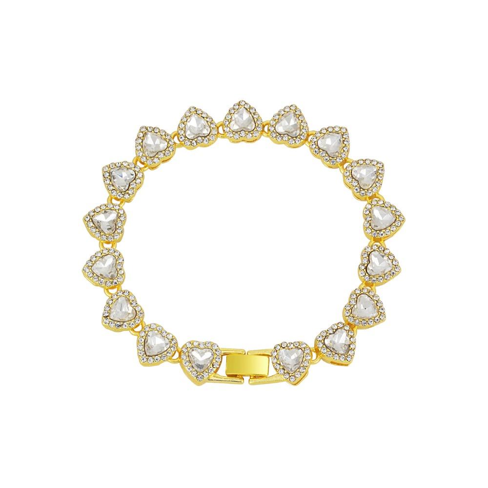 Glänzendes Herzförmiges Strassarmband Zink Zink Zinklegierung Tennisketten Choker Valentinstag Halskette Geschenk