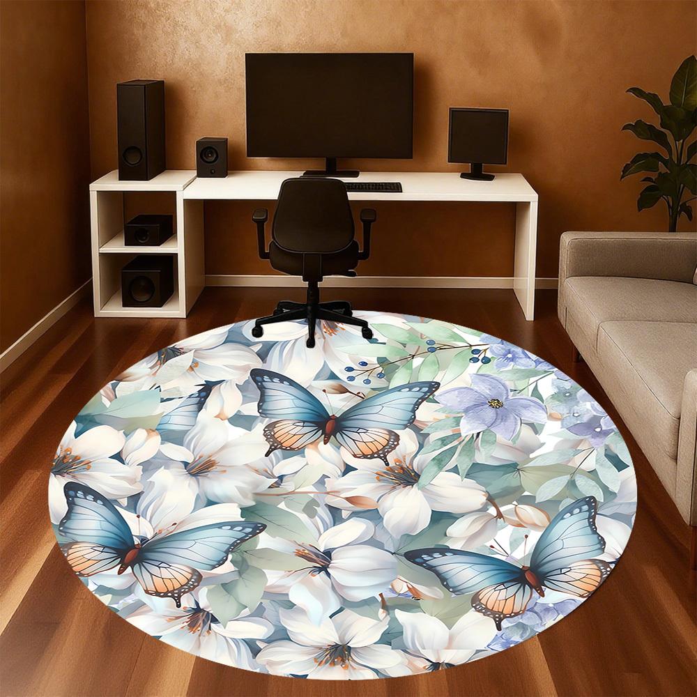 1pc Butterfly Flowers Round Chair mat Area Rug - Non-Slip, Floor Mat for Office, Bedroom, and Indoor Decor c1125172