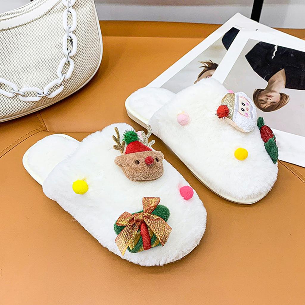 Women's Christmas Series Plush Slippers Winter Toe Covering Warm Slippers Indoor Soft Soled Cotton Womens House Slippers Size 8