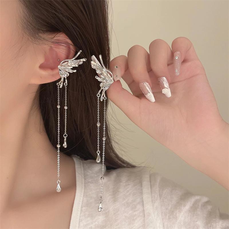 

Elegant Elf Butterfly Zircon Clip Earrings for Women Girls Fashion Long Tassel No Piercing Ear Cuff Jewelry Gifts