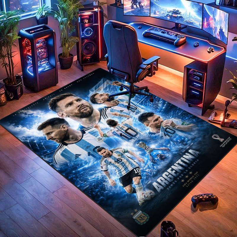 European Football Stars Collage With Champion Trophy Area Rug Non Slip Floor Carpet Soccer Fan Home Decor Mat