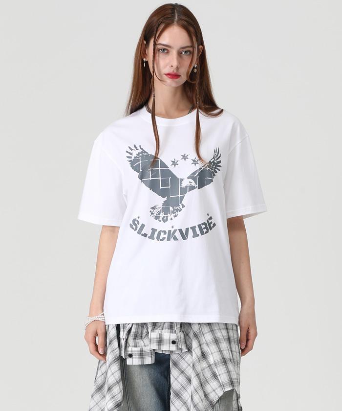 Seulligbaibeu Slv Shining Eagle Printed Short Sleeve T-Shirt [White] White/S