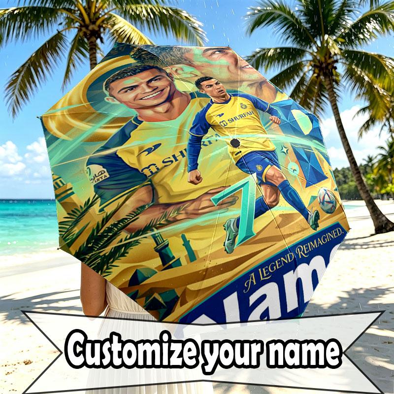 Parapluie Personnalisé Nom Cristiano Ronaldo Imprimé, Ouverture/Fermeture Automatique, Structure Robuste à 8 Baleines, Utilisation Quotidienne Camping Randonnée, Cadeau d'Anniversaire