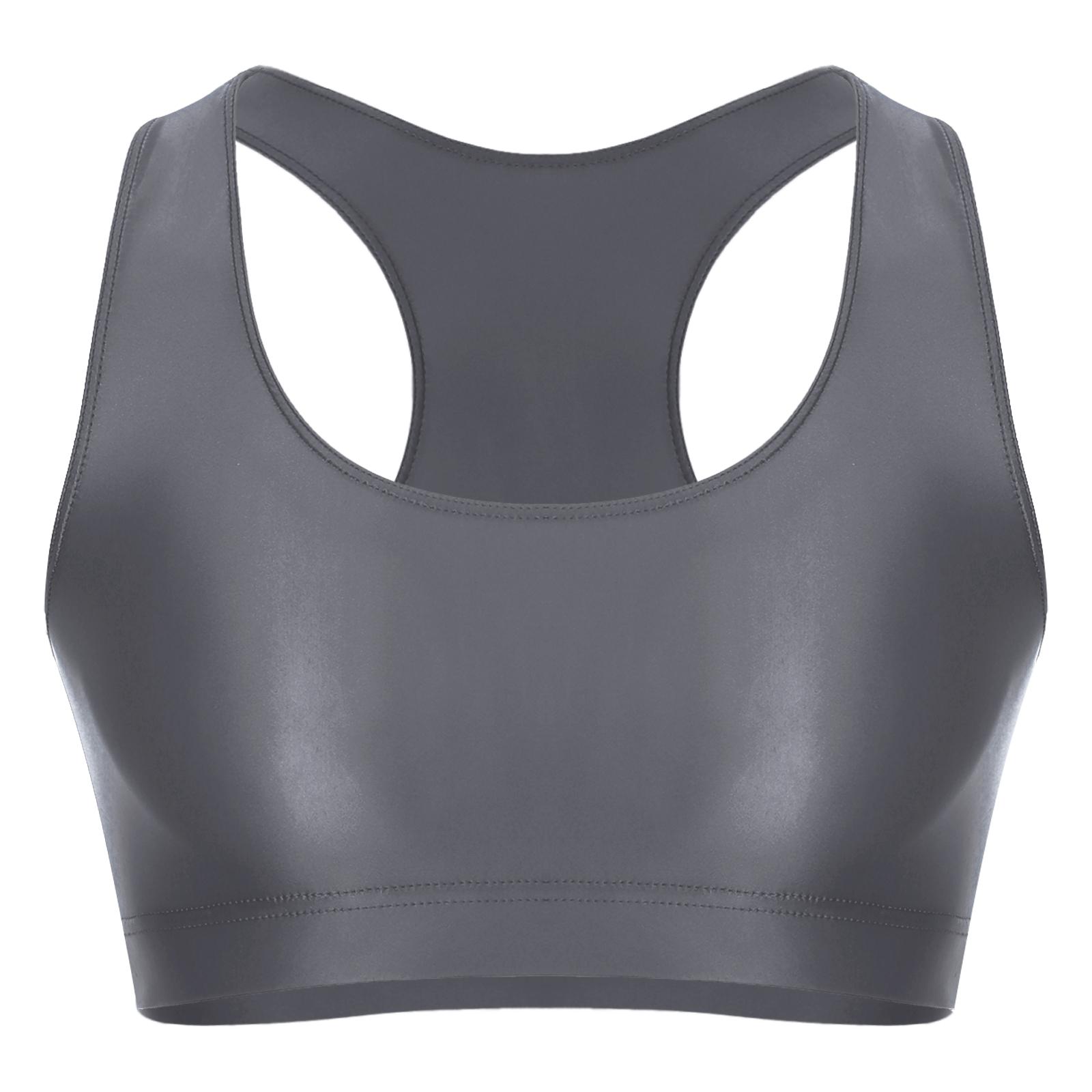 

Mens U-Neck Crop Vest Glossy Fabric Sleeveless Gym Top for Fitness Yoga L сірий