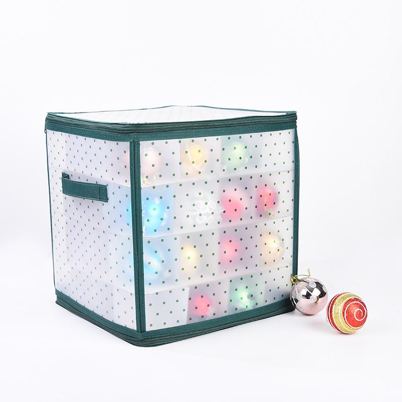 Polka Dot 64-Grid Christmas Ball Storage Box with Dual Zippers and Handles
