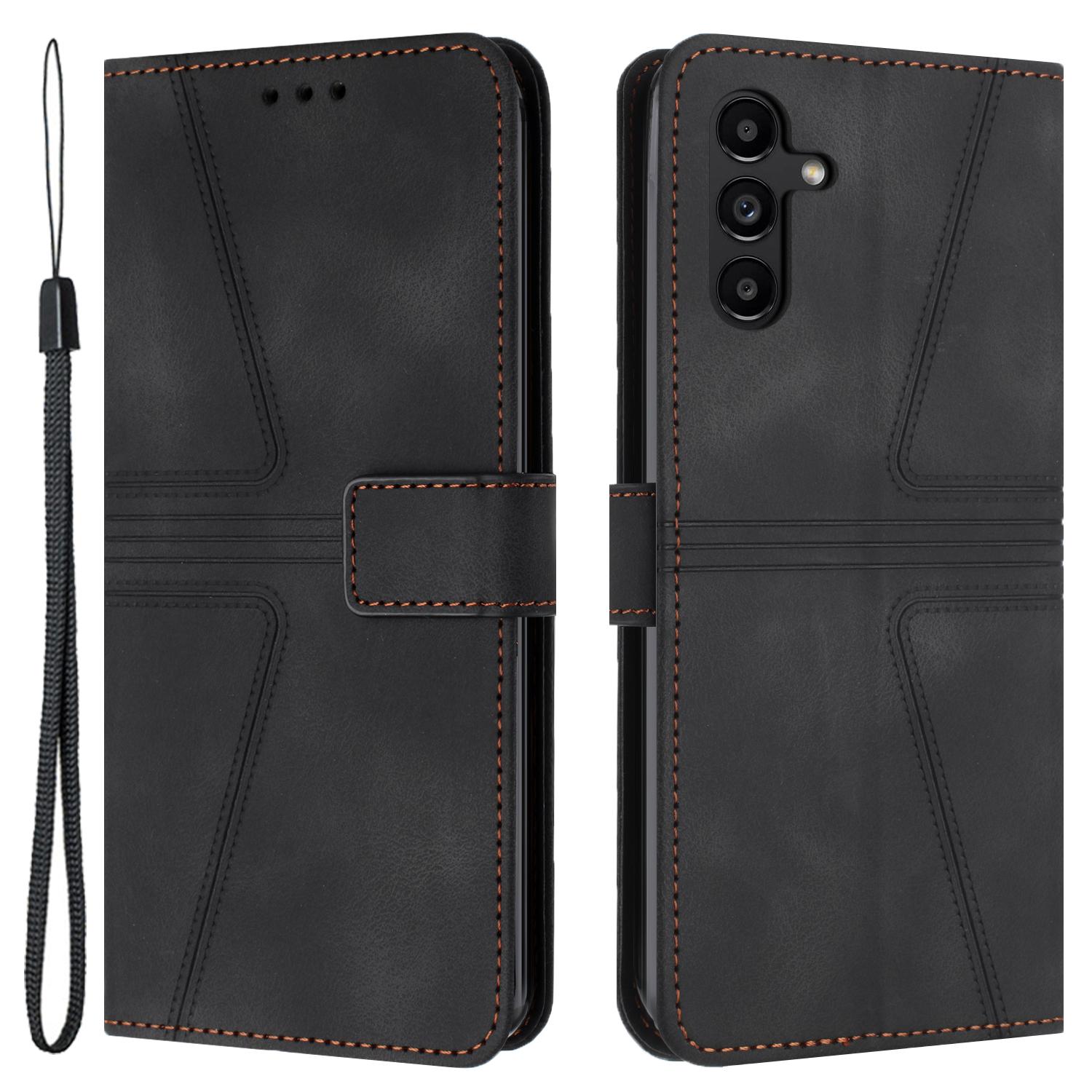 

For Samsung Galaxy A55 5G Wallet Case Triangle Imprinted Leather Phone Cover Black
