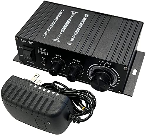 Compact 2-Channel Audio Amplifier, 40W + 40W Output, Aluminum Body, Simple Functions, Compact Size, Hi-Fi Stereo Amplifier, 12V/2A Adapter Included, M