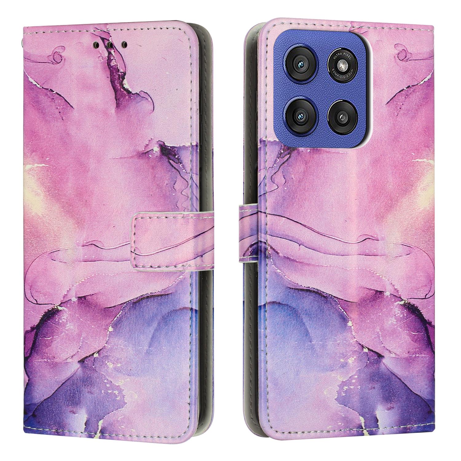

Stand Case for Motorola Edge 60 5G/60 Fusion 5G/Edge (2025) 5G Marble Pattern PU Leather Wallet Phone Cover Purple