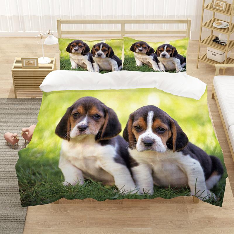 German Shepherd Duvet Cover Set King/Queen Size Purebred Hound Animal Bedin Set Kids Cute Dog Puppy Polyester  Meeting Cover