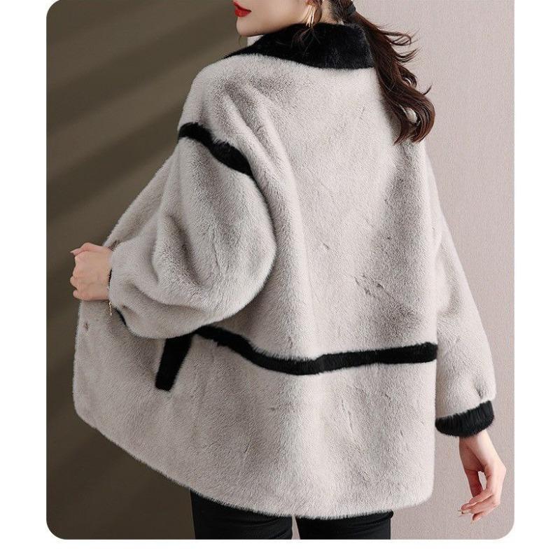 Manteau à la mode en fausse fourrure de vison pour maman Veste d'hiver pour femme épaissie Vêtement d'extérieur tendance