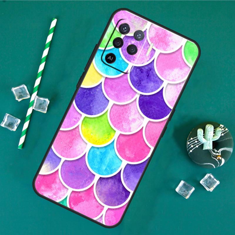 Watercolor Faux Mermaid Scales Case For Oppo A60 A40 A80 A16 A76 A96 A18 A38 A58 A78 A98 A91 A15 A17 A74 A94 A54 A57S Cover