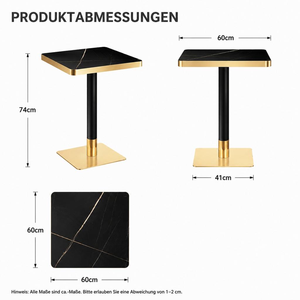 Square Dining Table UV Panel Marble Look Metal Frame Modern