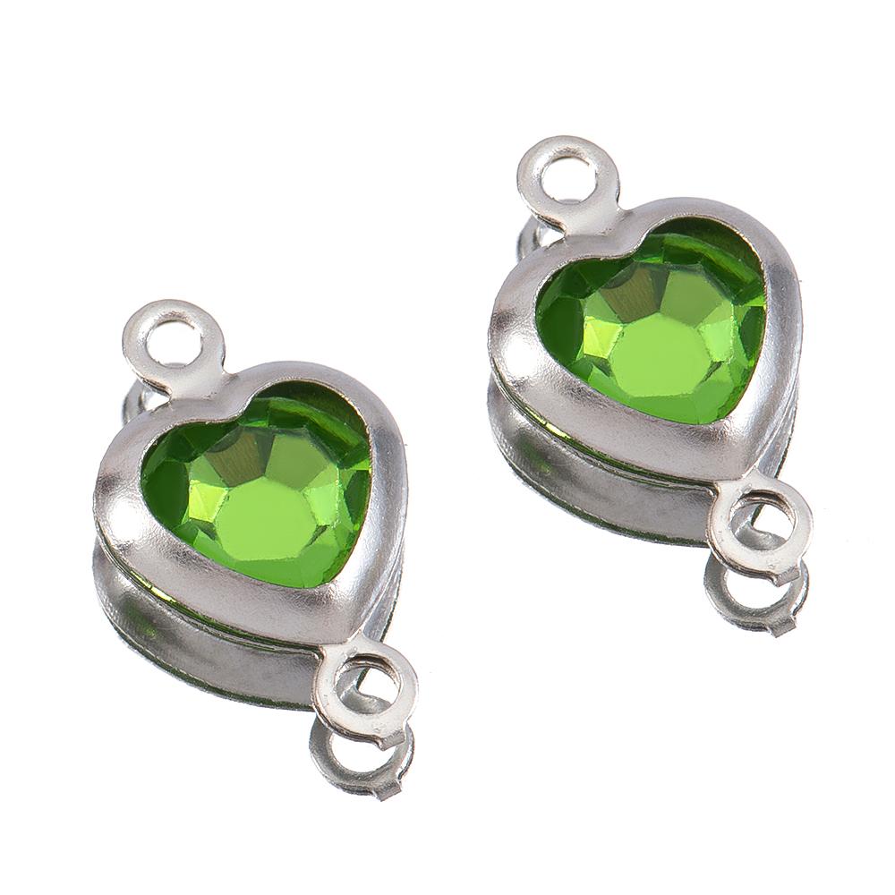 10pcs Glass Heart Pendants Base Stainless Steel Double Hole Colorful Crystal Charms Connector for DIY Necklace Jewelry Makings