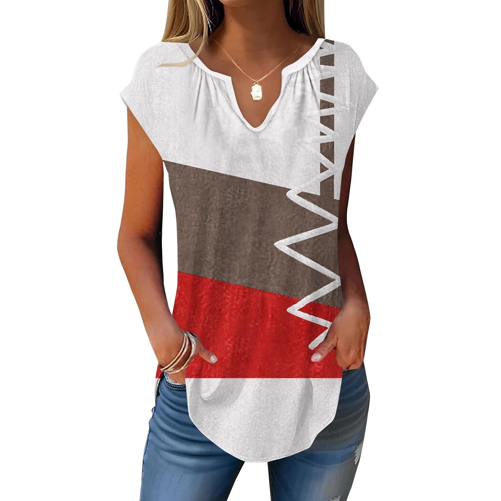 

Летние футболки с короткими рукавами для женщин, модные свободные повседневные нарядные туники с V-образным вырезом, плиссированные топы на бретелях XL белый