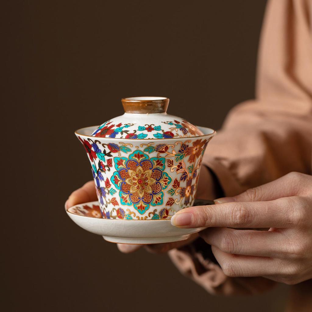 Cloisonné Ceramic Kung Fu Tea Set with Teapot and Handle Cup