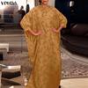 VONDA Overszied Women Batwing Sleeve Floral Print Loose Casual Long Maxi Robe Dress