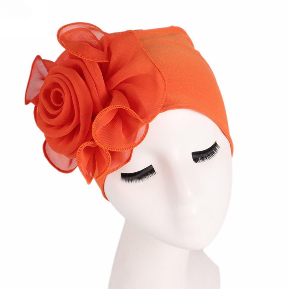Women Ladies Retro Big Flowers Hat Turban Brim Hats Pile Cap