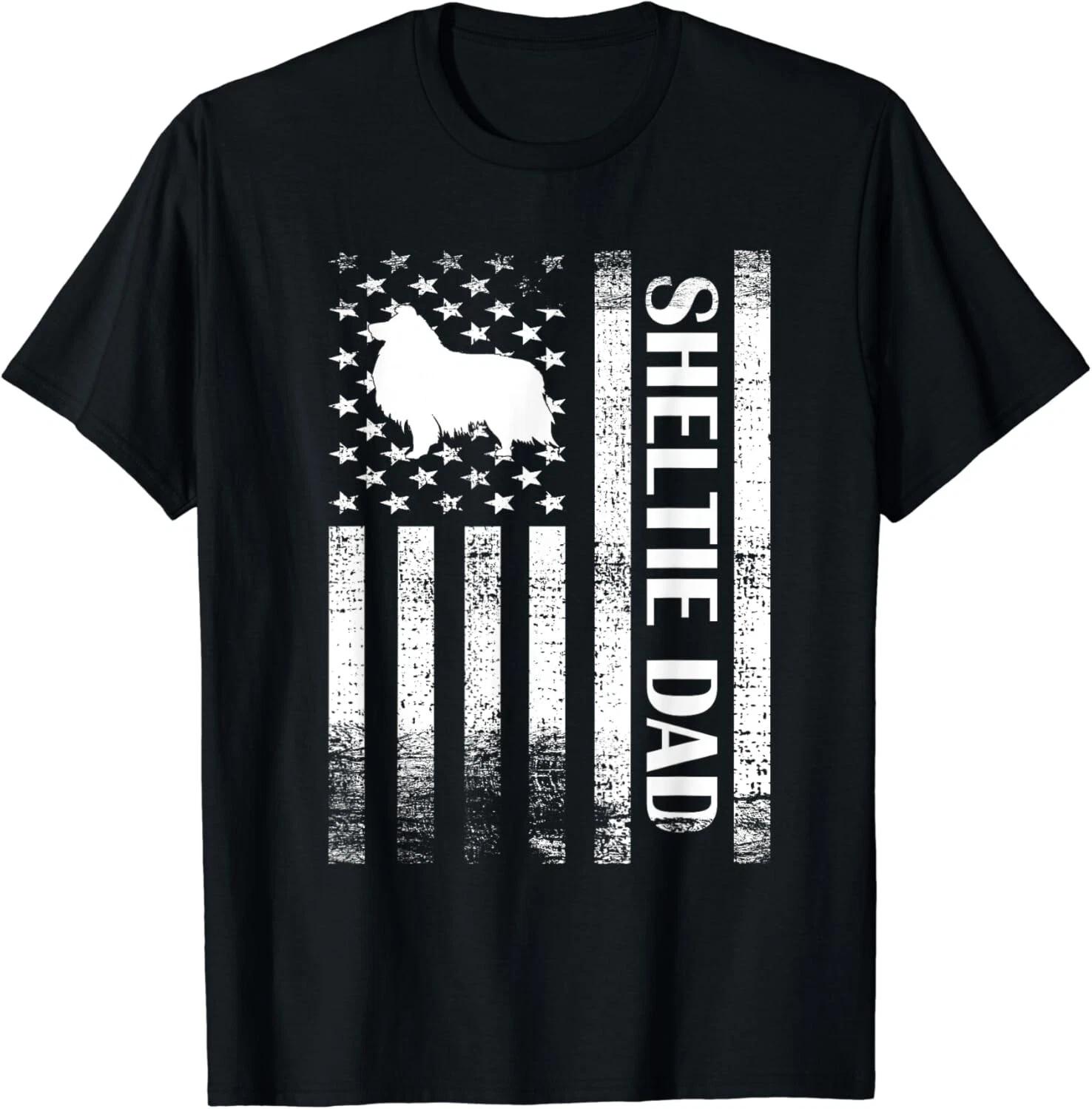 Sheltie Dad US Flag Sheltie Owner Shetland Sheepdog Dad Gift Unisex T-Shirt 2XL