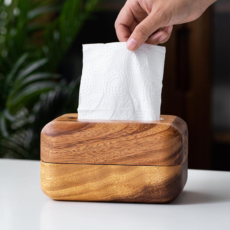 Walnut Tissue Box, Light Luxury Wooden Living Room Coffee Table, Desktop Pumping Box, Creative Solid Wood Storage Box