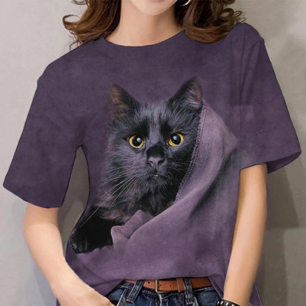 Women's Girl 3D Printed Cat Pattern Summer Casual Street Short Sleeved Top T-shirt