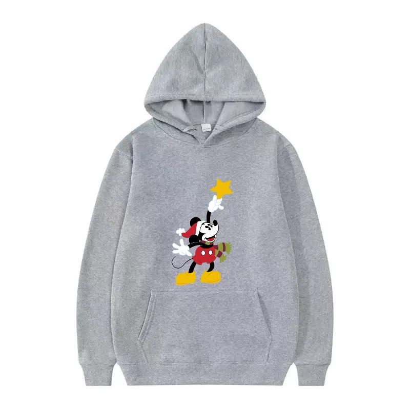 Disney Mickey Mouse Pattern Woman Fleece Sporty Loose Grey Winter Tops Clothing Pullovers Ladies Cheap Hoodies Men Sweatshirts