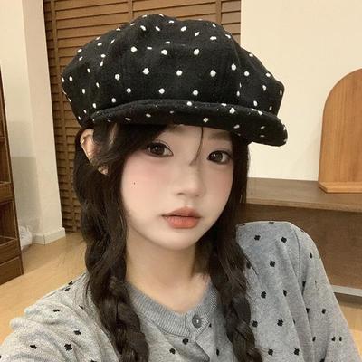 Niche Design Octagonal Hat Beret Showing Face Xiaochun Summer Thin Painter Hat Literary Polka Dot Girl