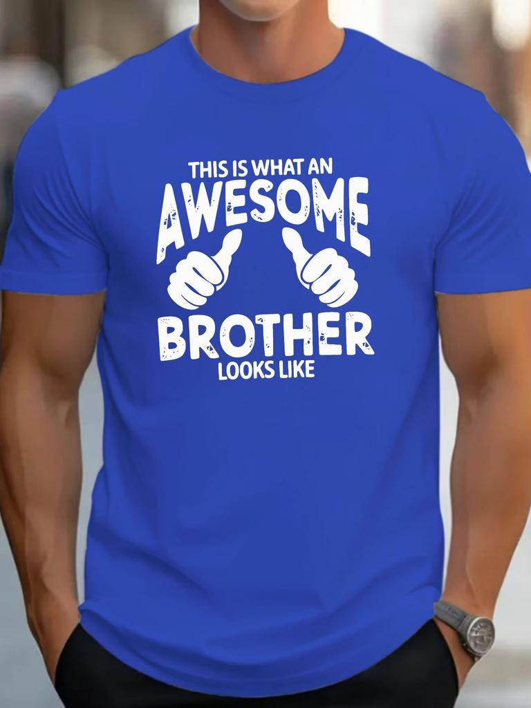 Awesome Brother Quote Graphic Mens Crew Neck T Shirt Thumbs Up Text Print Short Sleeve Casual Cotton Family Gift Daily Tops