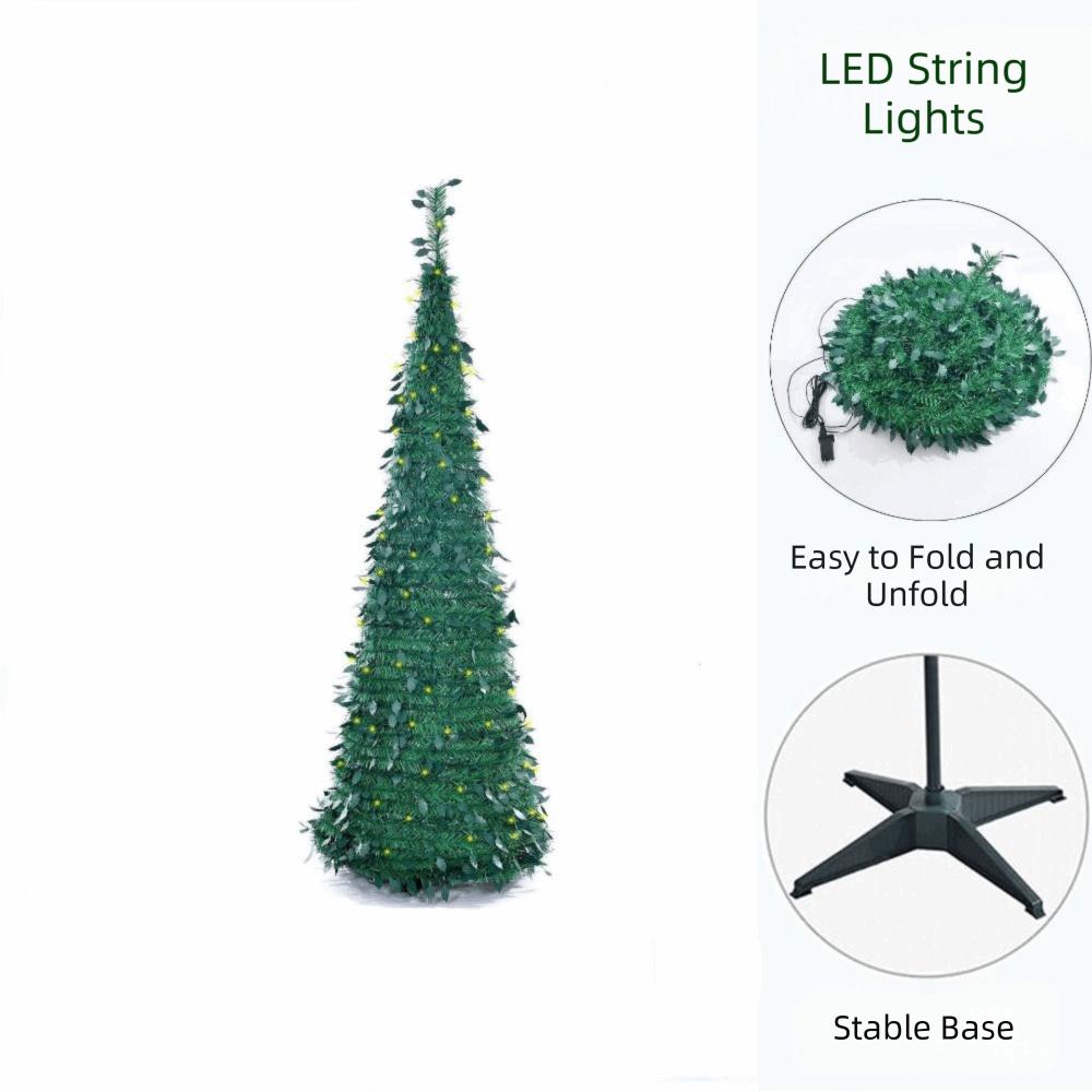 Warm White Lights Folding Christmas Tree Pre-Decorated Collapsible Holiday Tree  Festive Decor