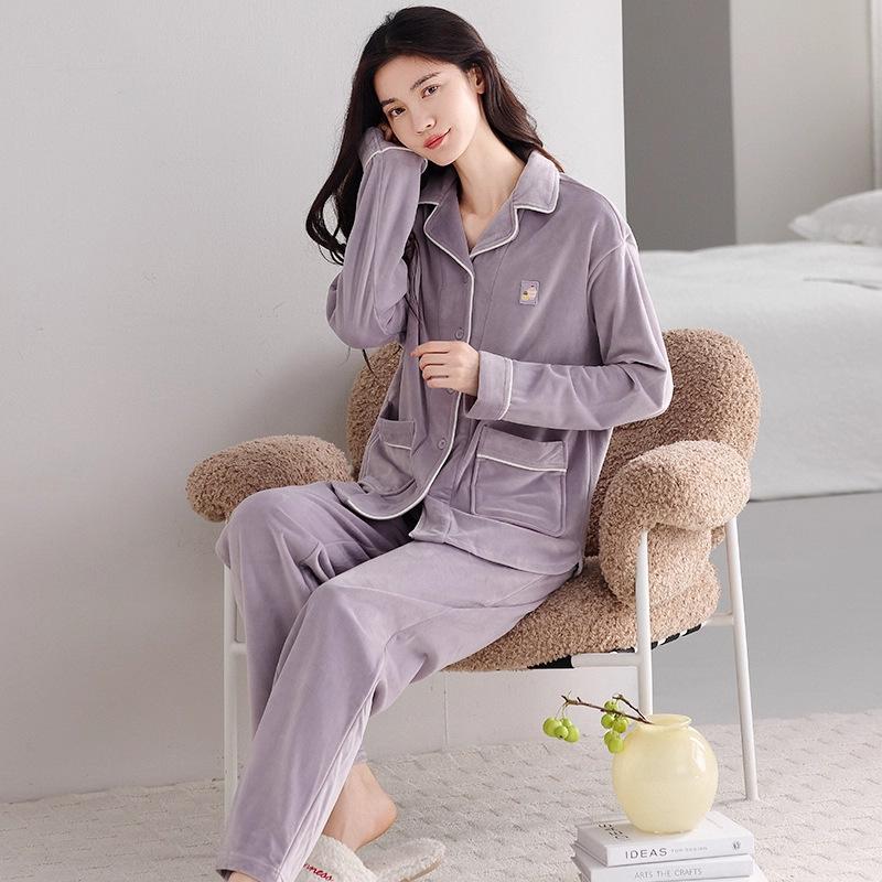 Pajamas women's winter anti-static island fleece thickened and fleece can be worn outside in autumn and winter casual loungewear women's suit