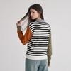 Womens Black White Striped Knit Polo Sweater Long Sleeve Fall Casual Top