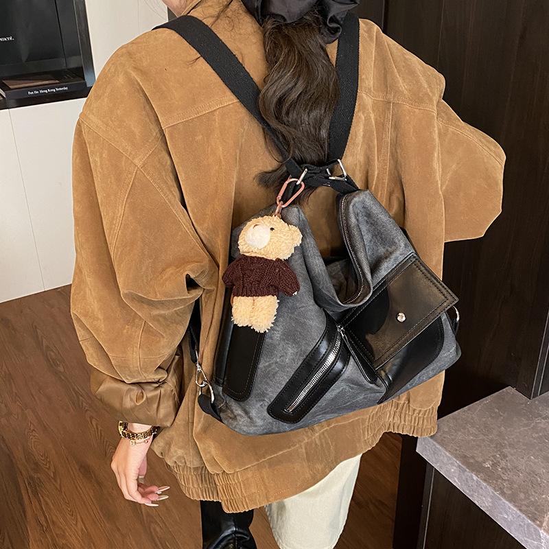 Tote Bag Women's Large Capacity 2025 New Autumn and Winter Casual Color Contrast Retro Shoulder Messenger Bag Multi-functional Backpack