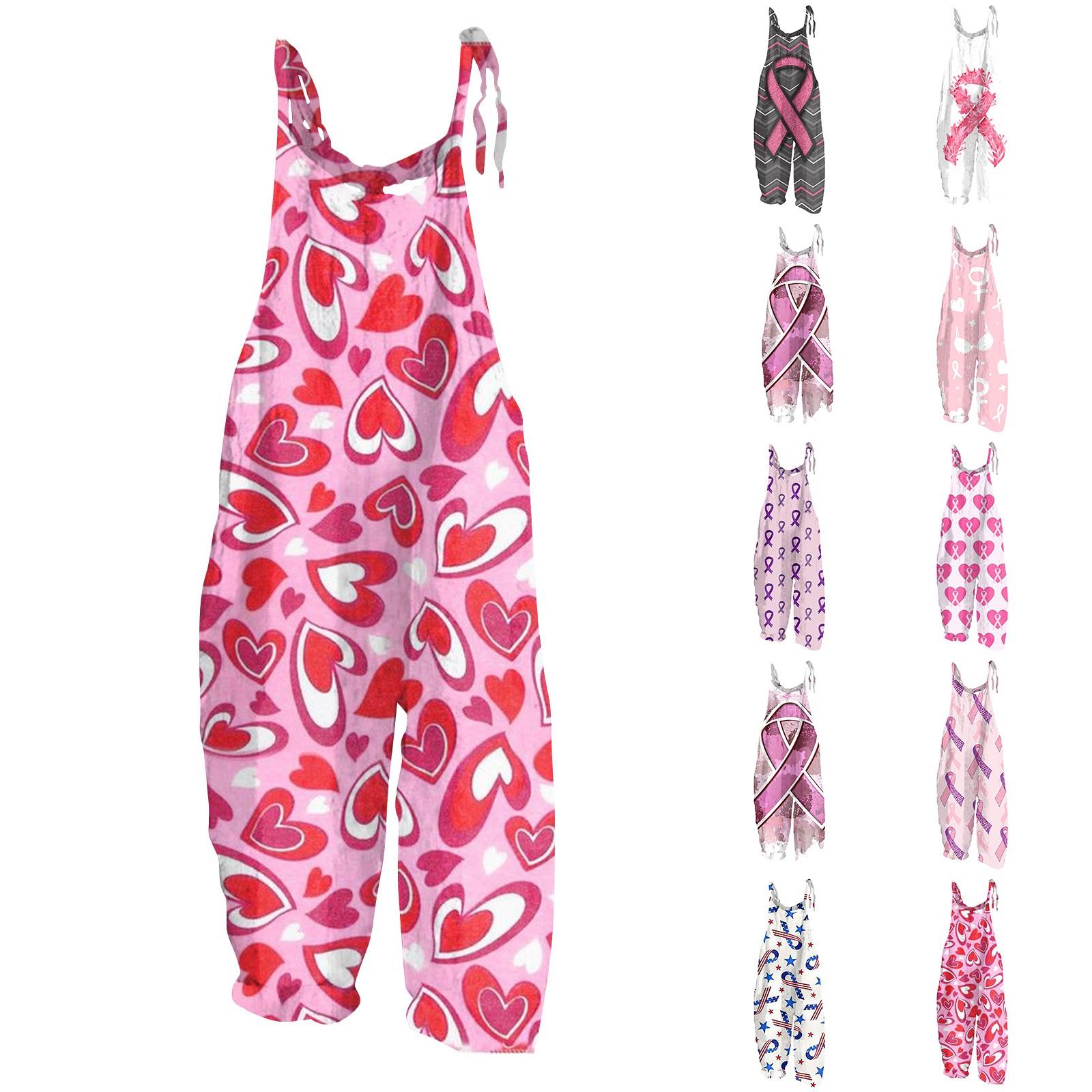 

Women s Festive Event Printed Fashion Casual Loose Strappy Jumpsuit