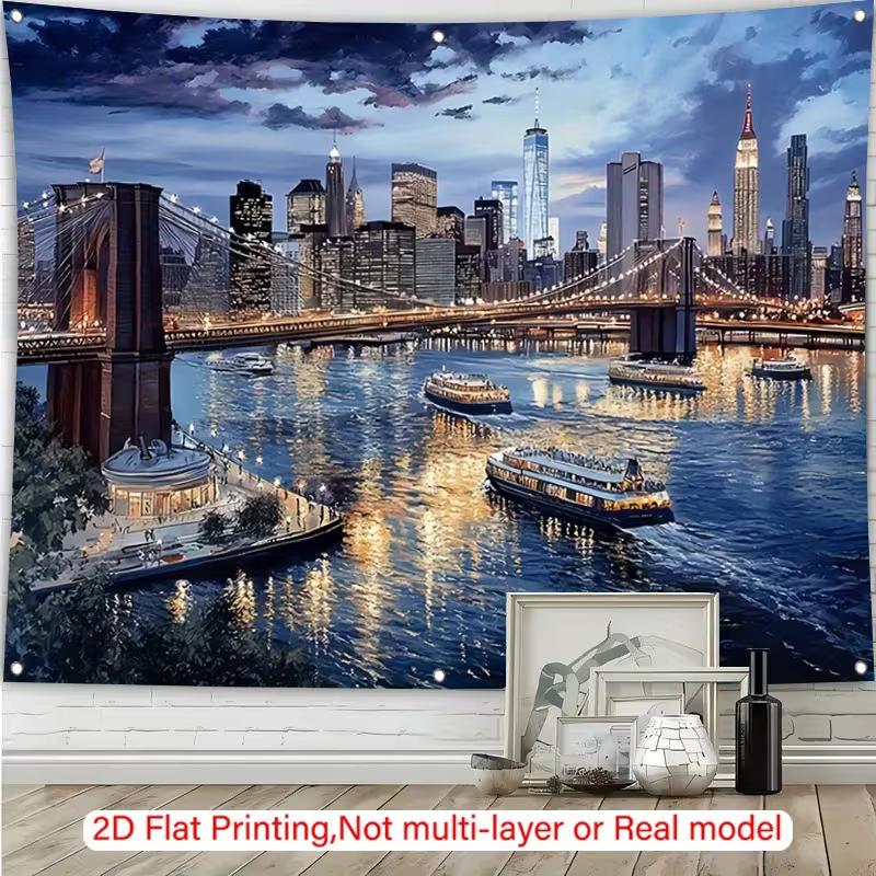 Brooklyn Bridge NYC Night View Tapestry Cityscape Wall Decor for Bedroom