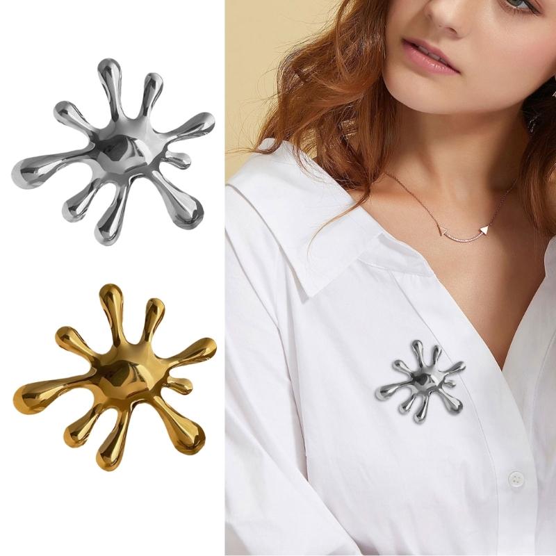 Vintage Hollow Irregular Ripple Brooch Collectible Brooch Stainless Steel Texture Suitable for Fashionable Women Present