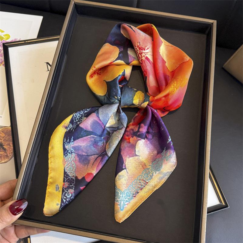 French retro imitation silk printing women's silk scarf square scarf premium shawl sunscreen neck scarf headscarf scarf