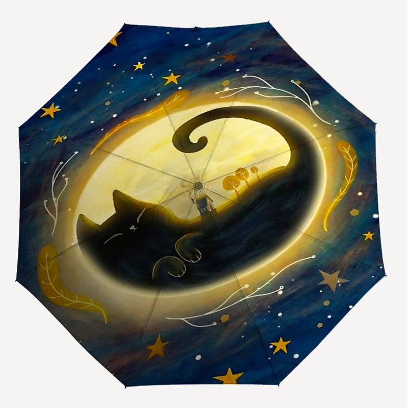 1PC cat moon Automatic Open/Close Umbrella with Windproof, 8-Rib Sturdy Canopy, Durable Ribs, Fashionable Design, Outdoor Accessory, Fun Prin, Holiday