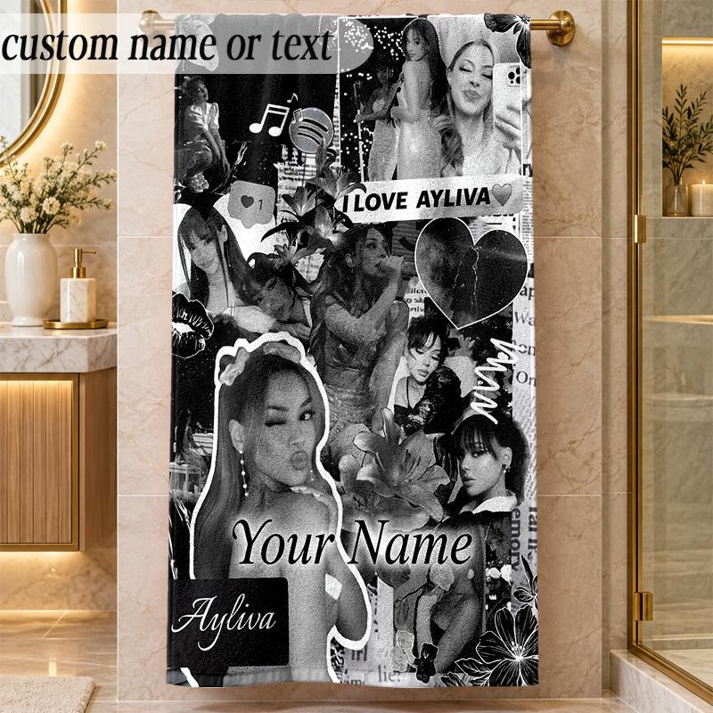 Beach TowelAyliva Custom Name Text Personalized Soft Towel for Beach Pool Indoor Home Decor Gift