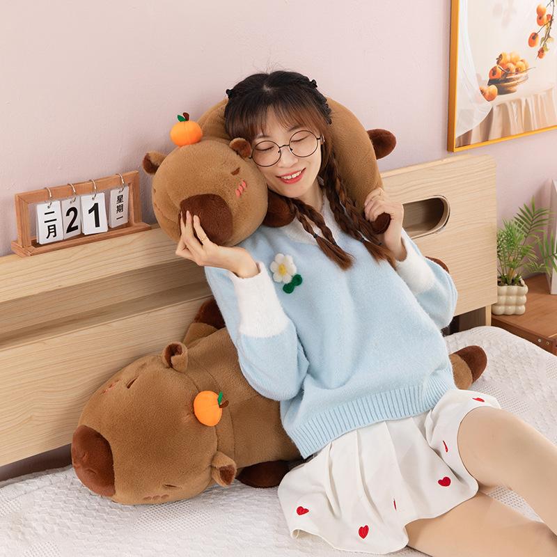 Lying Top Orange Capybara Throw Pillow Kapibara Doll Queen Bedside Pillow Plush Toy
