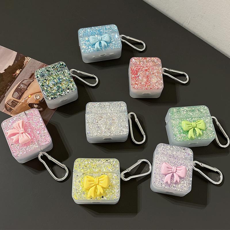 Applicable To Apple Airpods3/4 Generation Epoxy Glitter Bow Bluetooth Headset Cover Airpodspro Protective Case