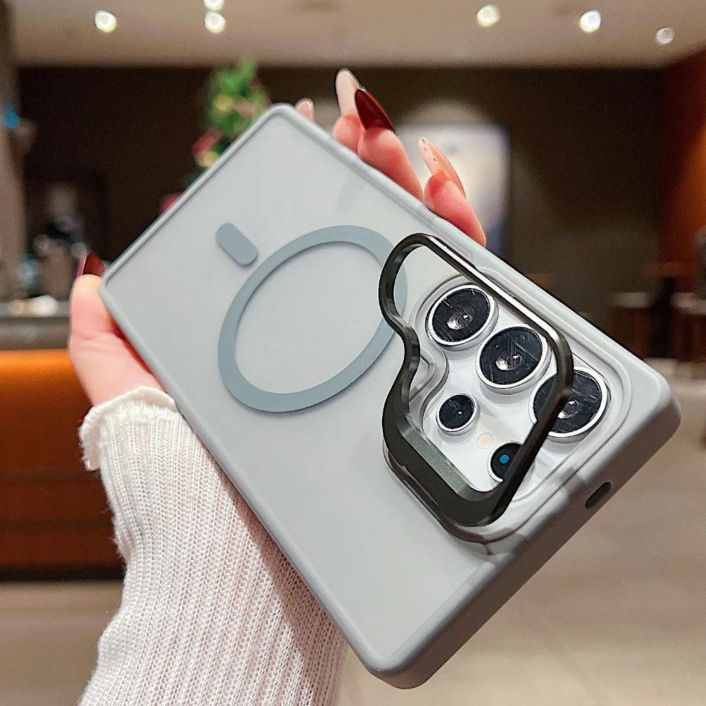 For Wireless Charging Magnetic Lens Holder Phone Case for Samsung Galaxy S24 FE S25 S23 Ultra S25 Plus + Protective Cover
