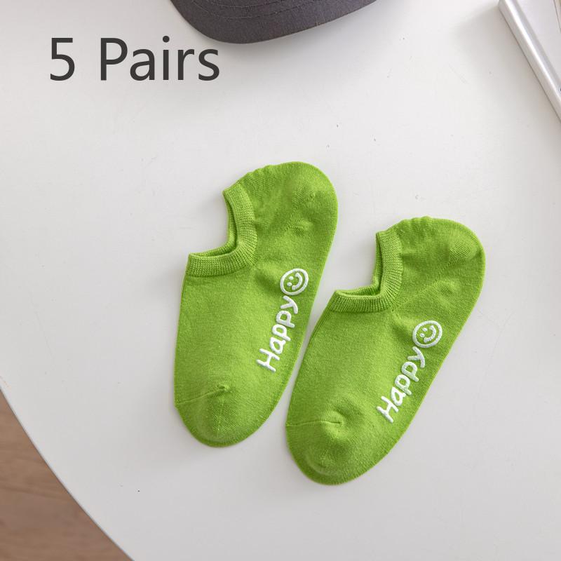 5 Paia di Calzini da Donna Primavera Estate Colore Unico Basso Silicone Antiscivolo Colore Caramella Invisibili