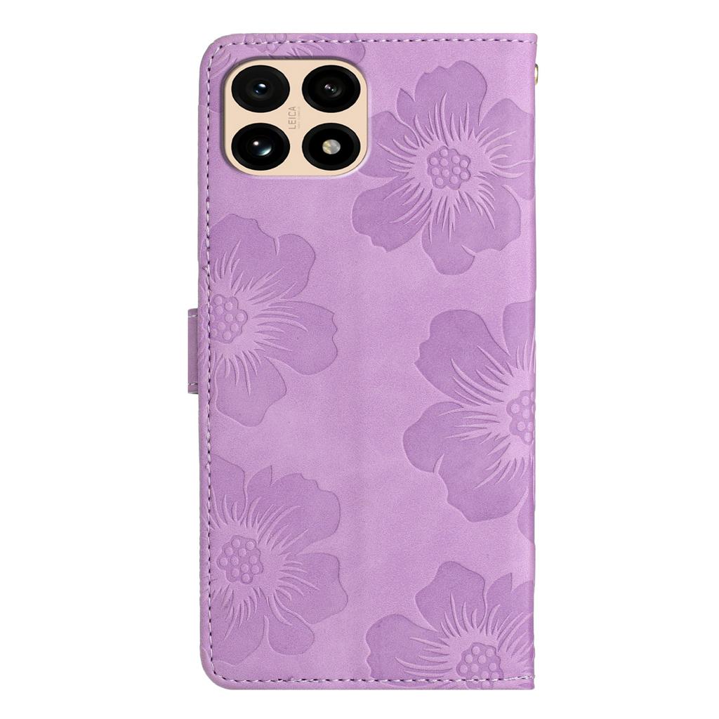 For Xiaomi 15T Case Flower Design Leather Wallet Phone Cover with Wrist Strap