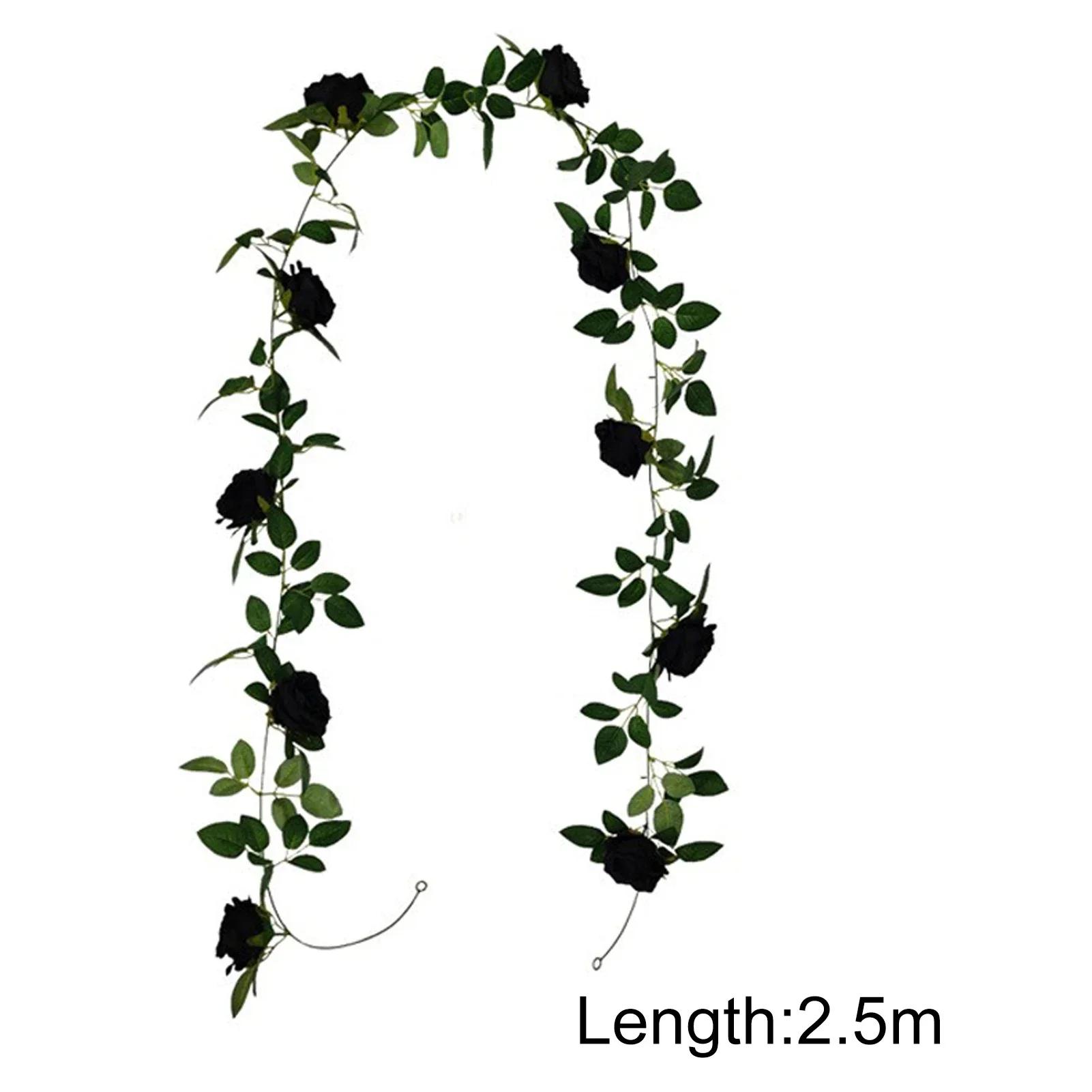 28 Fork Green Leaf Black Rose Flower Vine Artificial Flowers Green Plant Decorations Hanging Rattan
