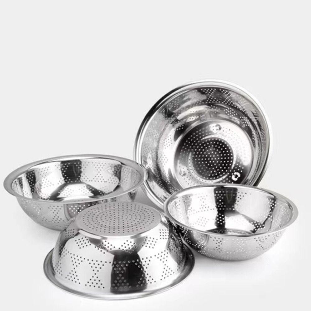 Stainless Steel Grater Basin Round Rice Washing Basin Convenient Filter Net Bowls  Fruit