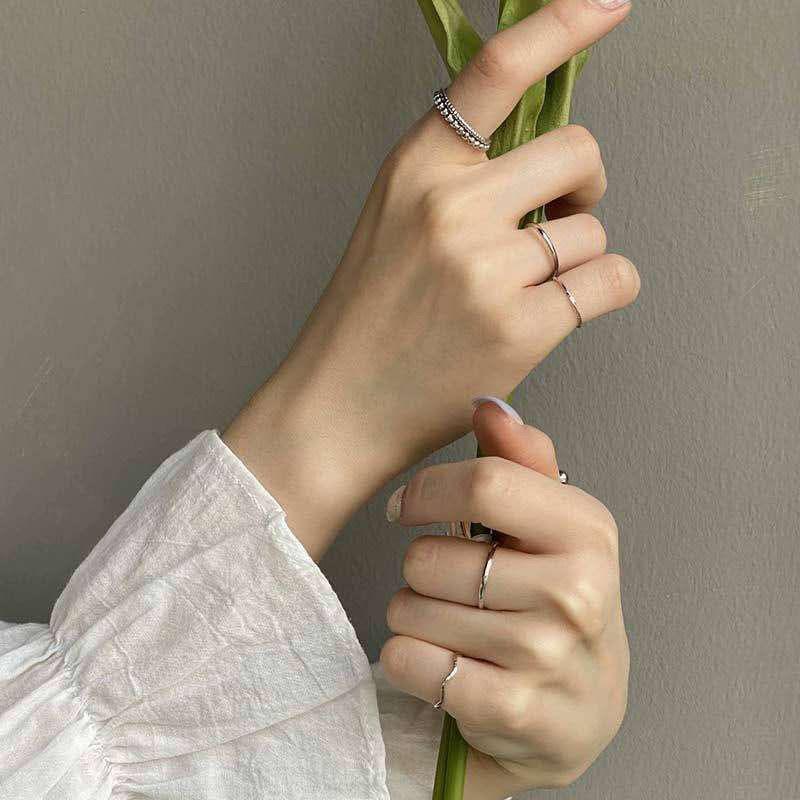 8PCS Korean version of the set ring Korean ins simple Internet celebrity female frigid wind 8-piece set plain ring stacked ring